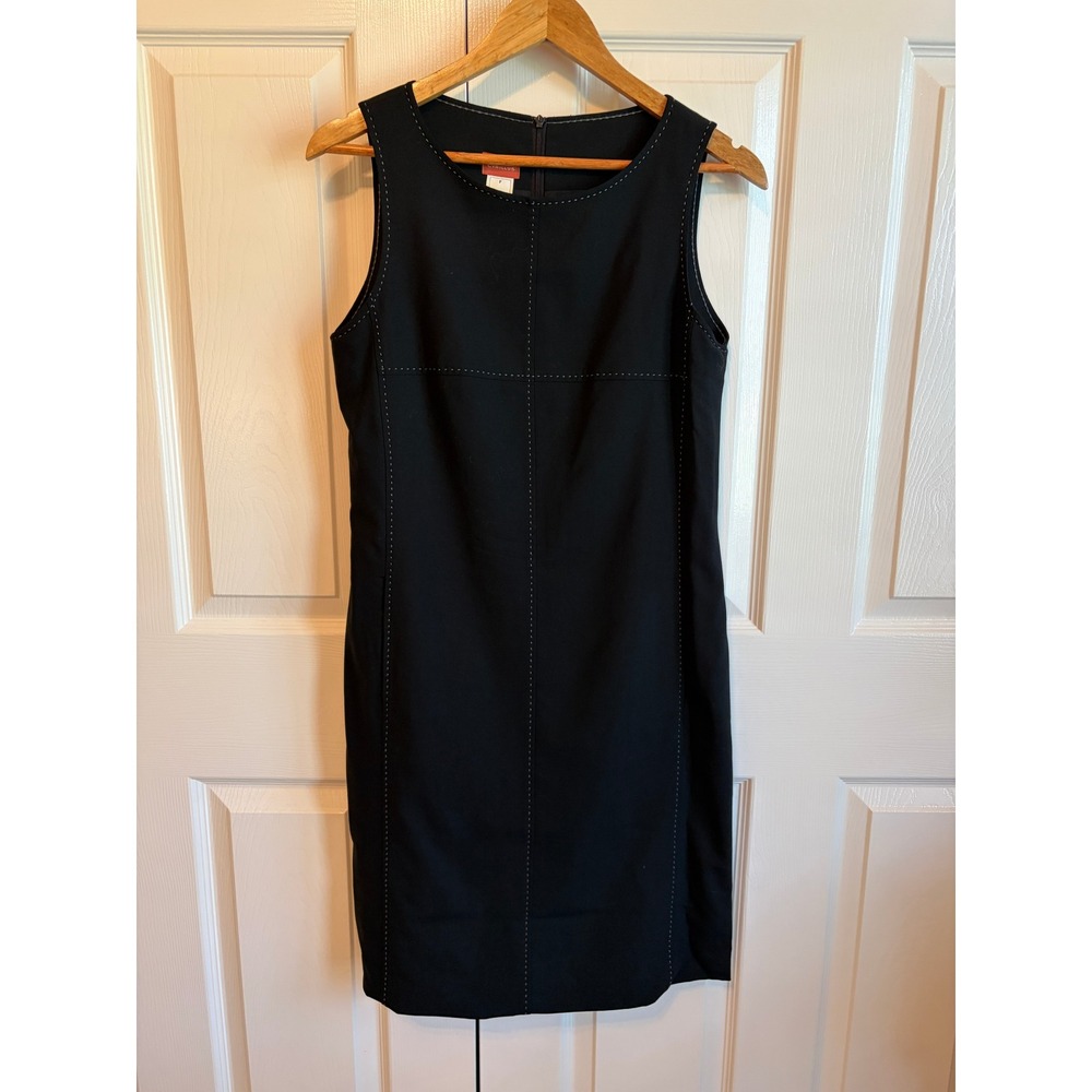 Cyrillus Paris Black Wool Sheath Dress Pick Stitch Pockets Size 10 US 14 GB